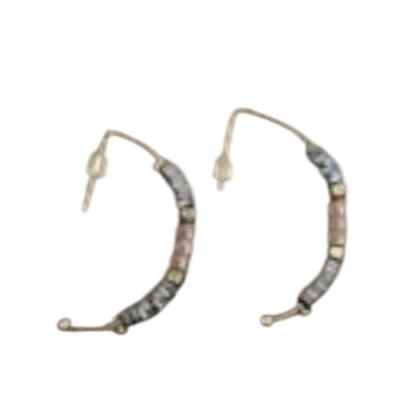 Cloie Beaded Hoop Earrings Pink Blue Boho Style - Picture 6 of 6